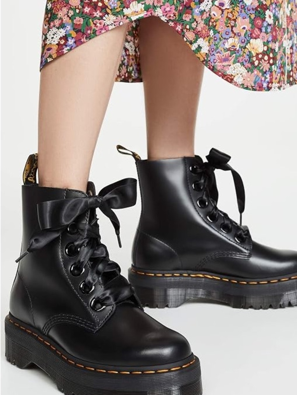 Dr. Martens Molly Leather Black Platform Lace-Up Boots